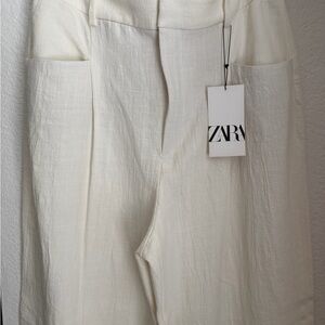 Zara Linen Cotton Blend Wide Leg Trouser Pants NWT size XL